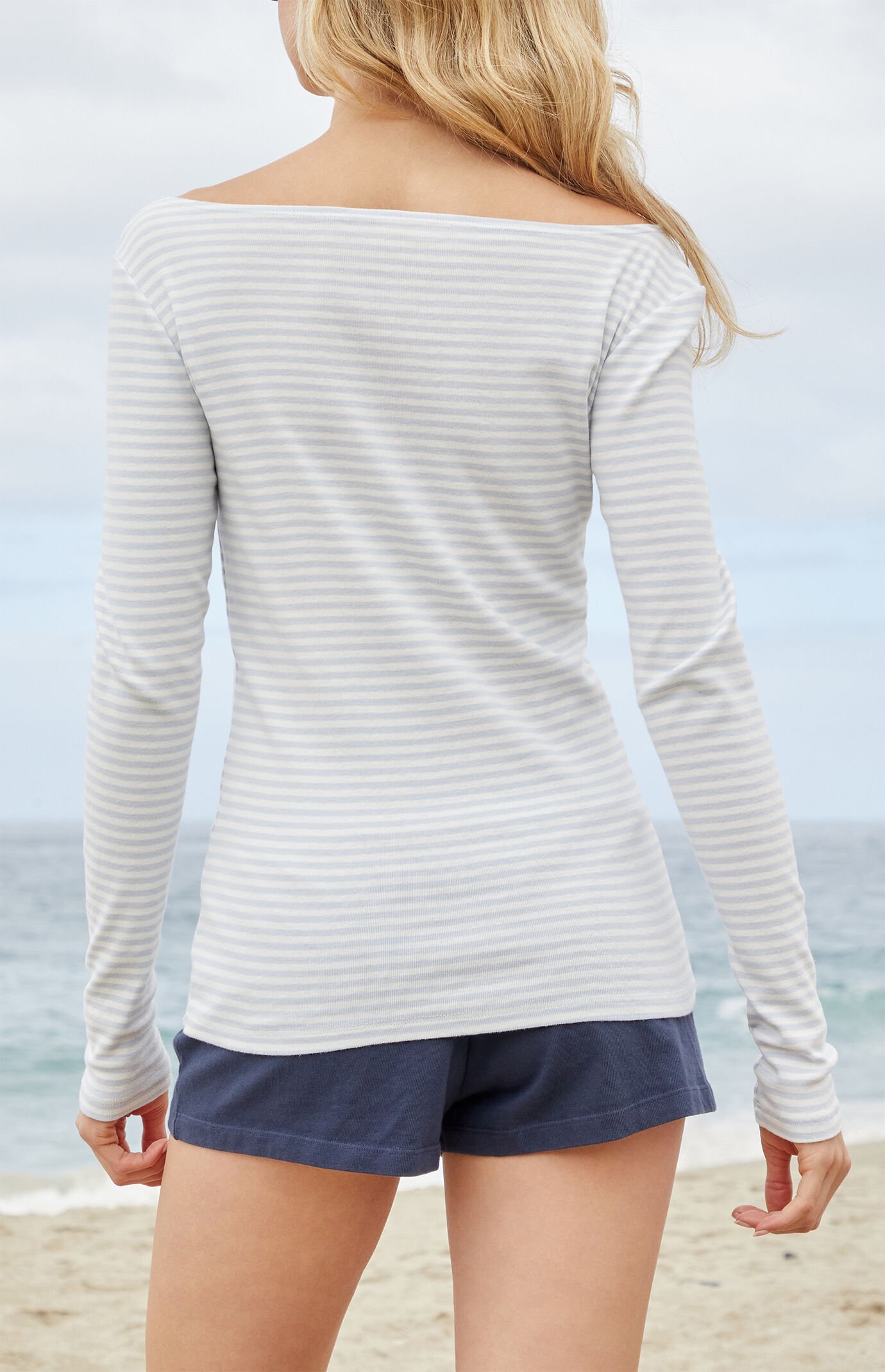 John Galt Gray Striped Catalina Long Sleeve Top