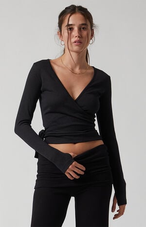 Active Lounge Long Sleeve Wrap Top image number 3