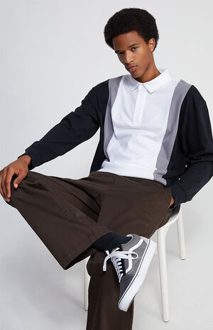 White & Black Colorblock Long Sleeve Rugby Shirt image number 1