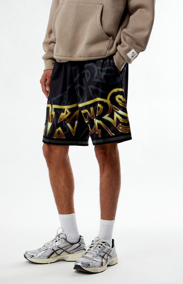 Mitchell Ness LA Lakers Big Font Mesh Basketball Shorts PacSun