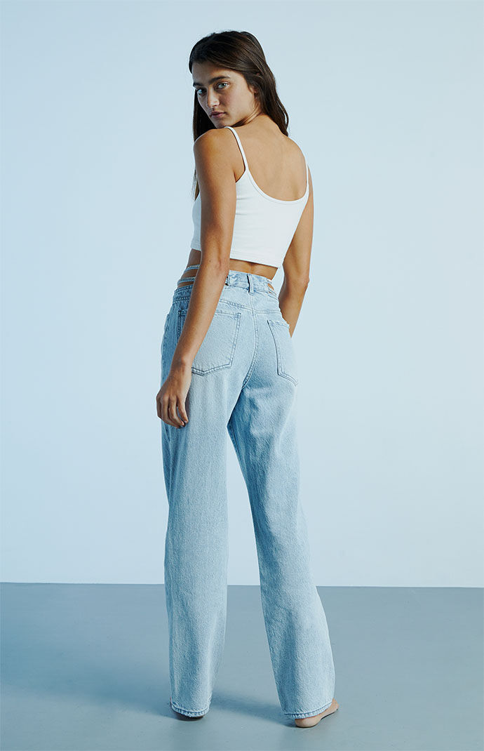 デニム・ジーパン Golden High-Waisted Straight-Leg Jeans In Light Blue Pacsun Light Blue Sparkle Dad Jeans | PacSun