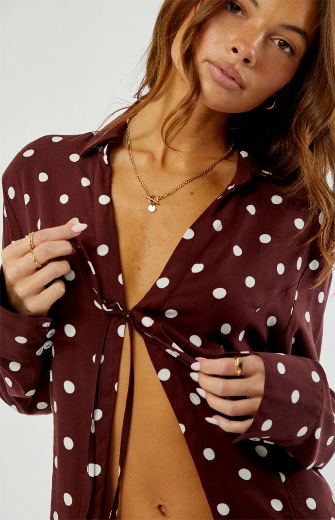Rhythm Polka Dot Tie Front Long Sleeve Shirt