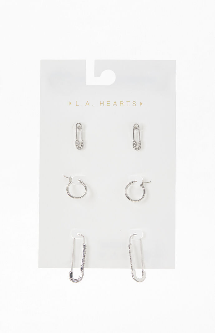 3 Pack Safety Pin Earrings