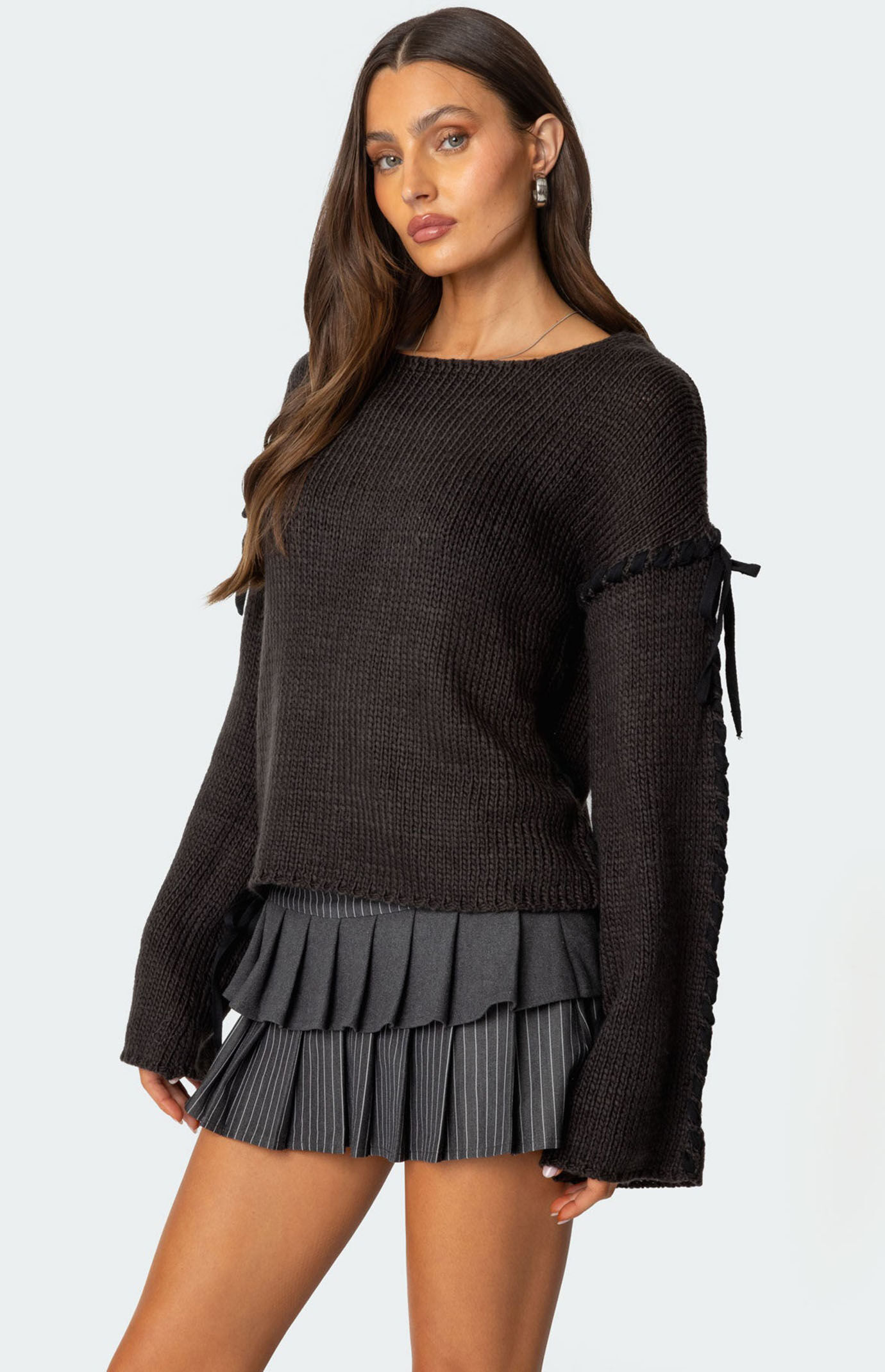 Edikted Amelia Lace Up Sleeve Sweater