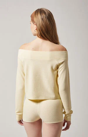 Active Aspen Waffle Knit Off-The-Shoulder Sweatshirt image number 4
