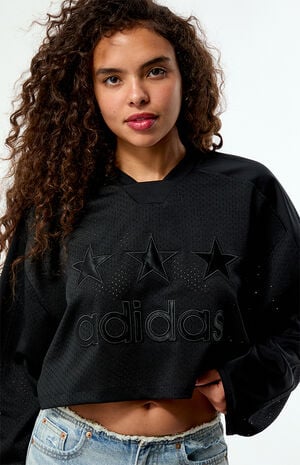 Black Fem Long Sleeve Cropped Hockey Jersey image number 2