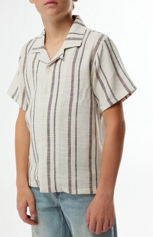 Brown Striped Textured Camp Shirt image number 2