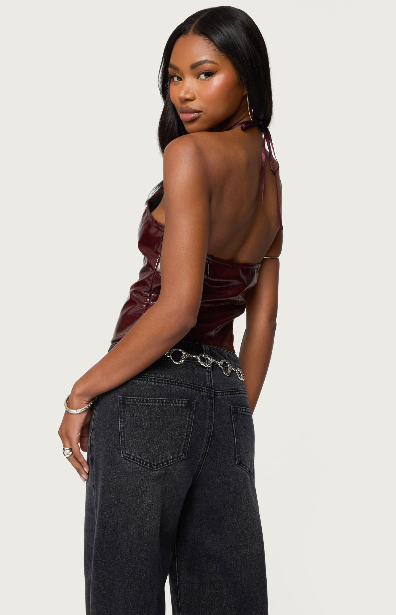 Edikted Hailie Faux Leather Halter Top