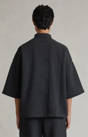 Iron Grey Heather Paneled Cropped Polo Shirt image number 4