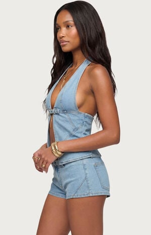 Ciel Split Front Denim Halter Top image number 2