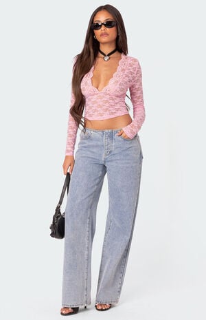 Beck Plunge Neck Sheer Lace Top image number 3