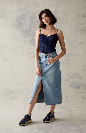 Light Blue Denim Midi Skirt image number 1