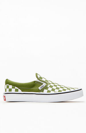 Kids Green & White Checker Classic Slip-On Shoes image number 1
