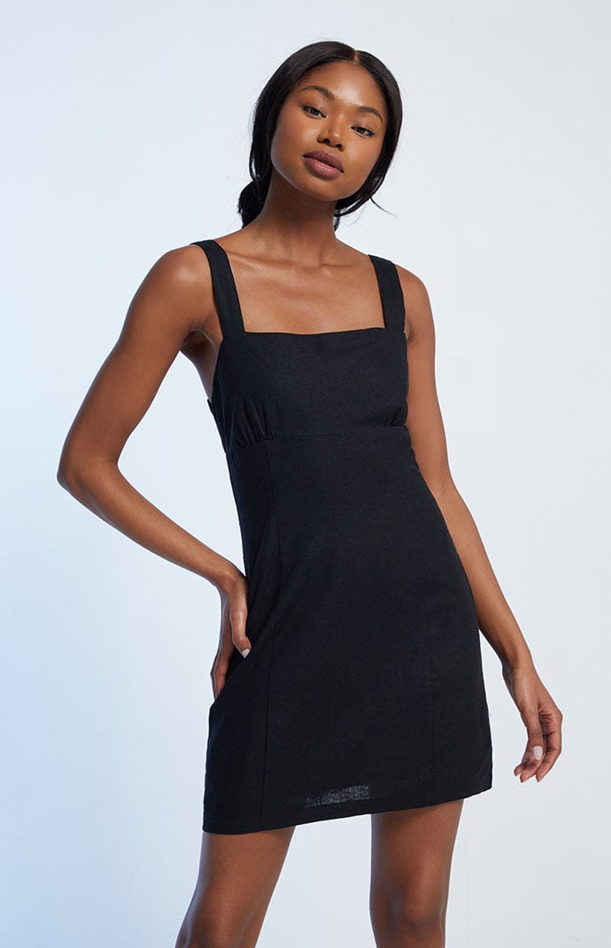Black linen mini dress deals