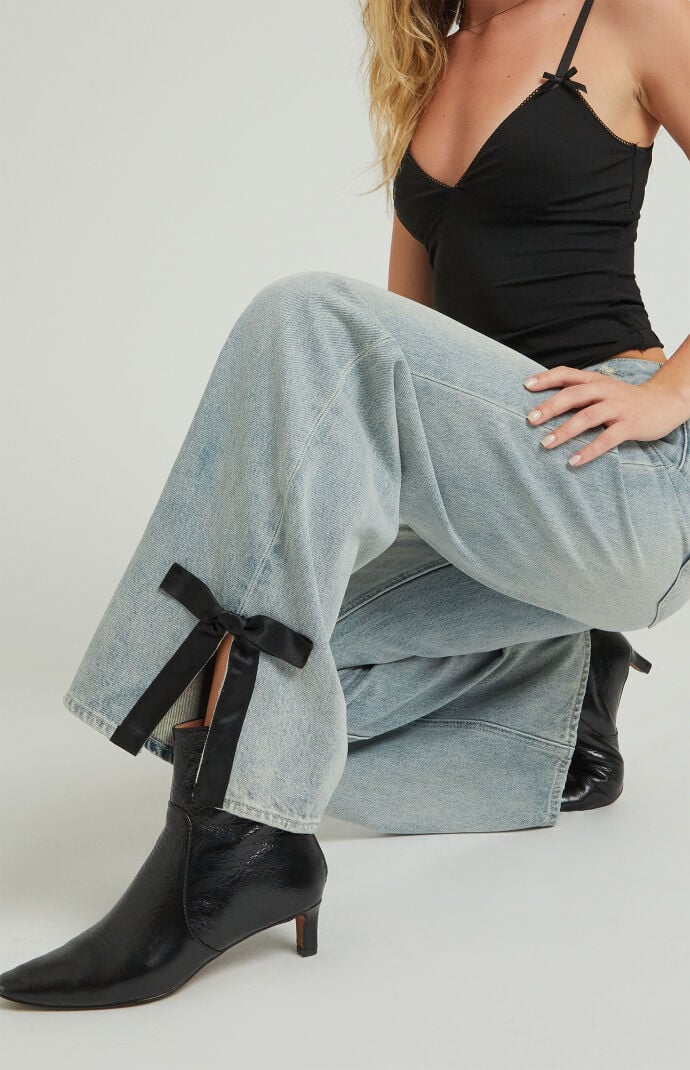 Pacsun Lena Low Rise Super Baggy Jeans Bow Light Indigo