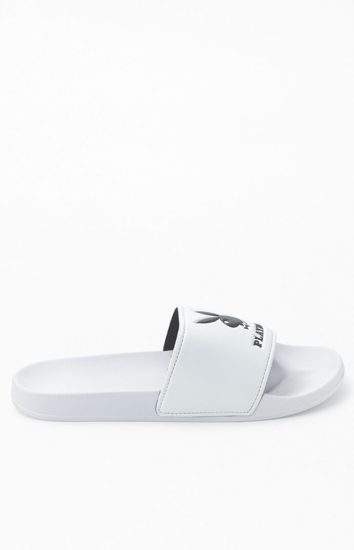 x Playboy White Slide Sandals