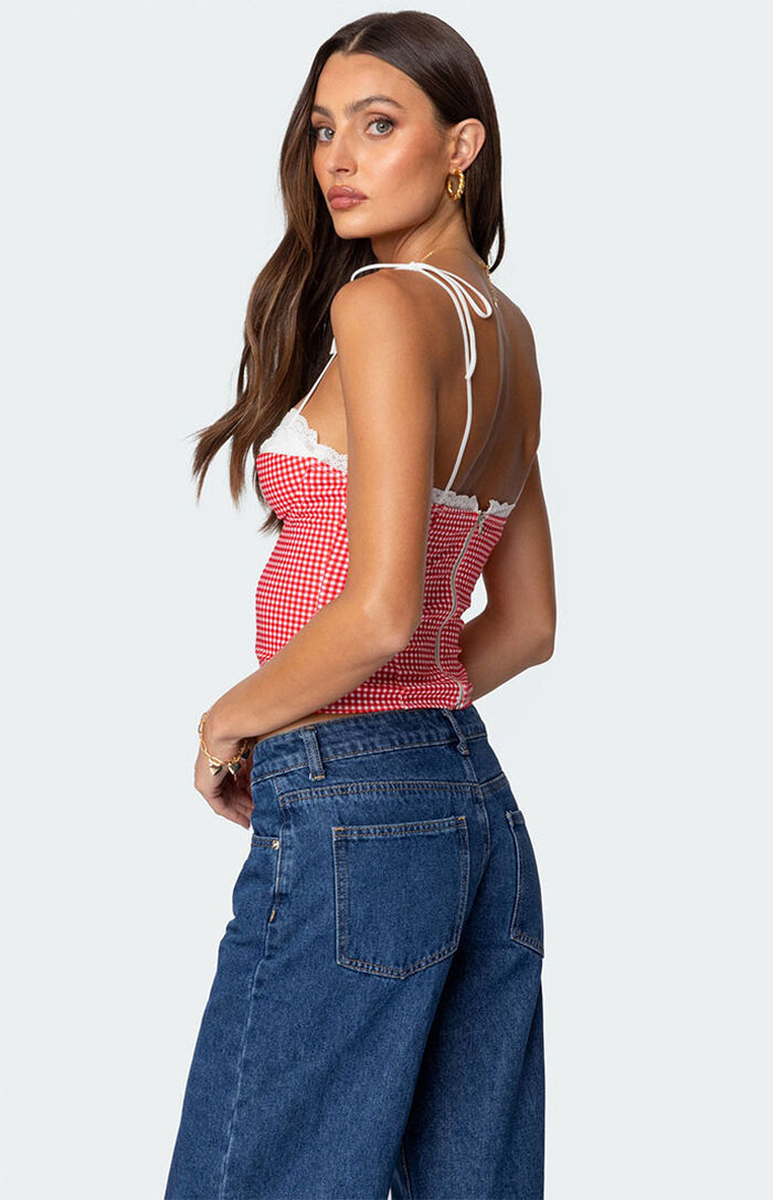 Kacey Lace Gingham Front Tie Corset