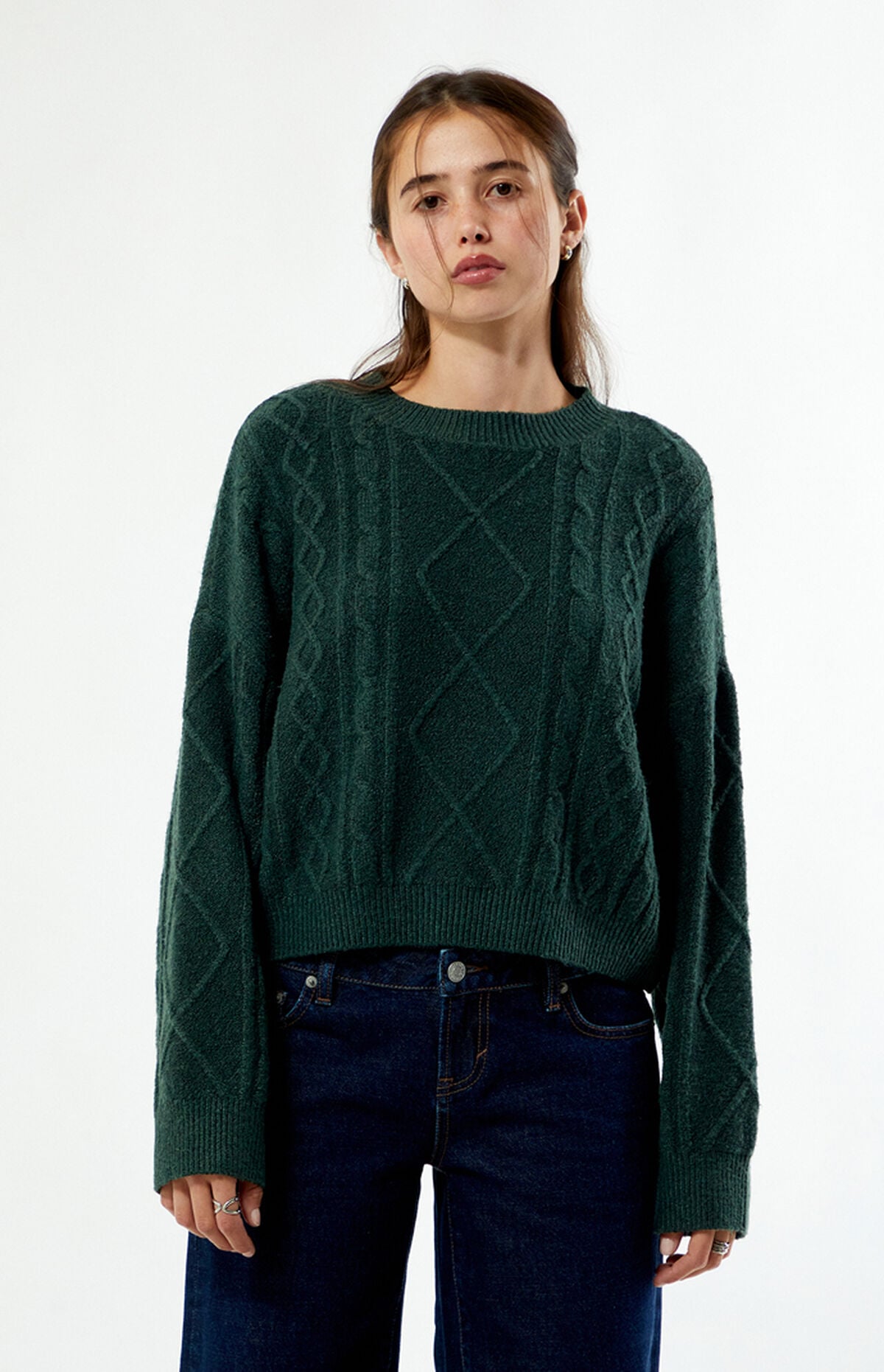 LA Hearts Cable Knit Cozy Crew Neck Sweater