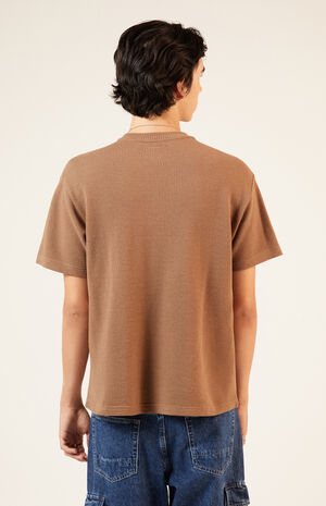 Brown Solid Waffle Knit T-Shirt image number 4