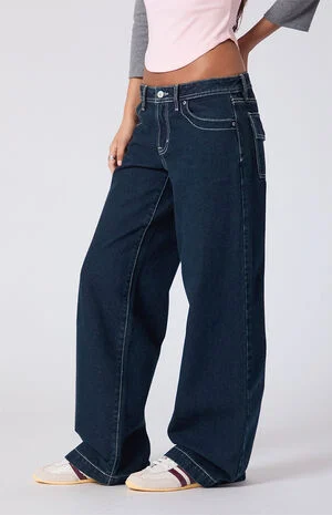Casey Low Rise Baggy Jeans Contrast Stitch Rinse Denim image number 3