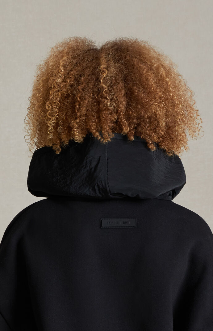 【ESSENTIALS】Nylon Fleece Hooded Sweater/Jet Black Buy Fear of God Essentials Nylon Fleece Hooded Sweater 'Jet