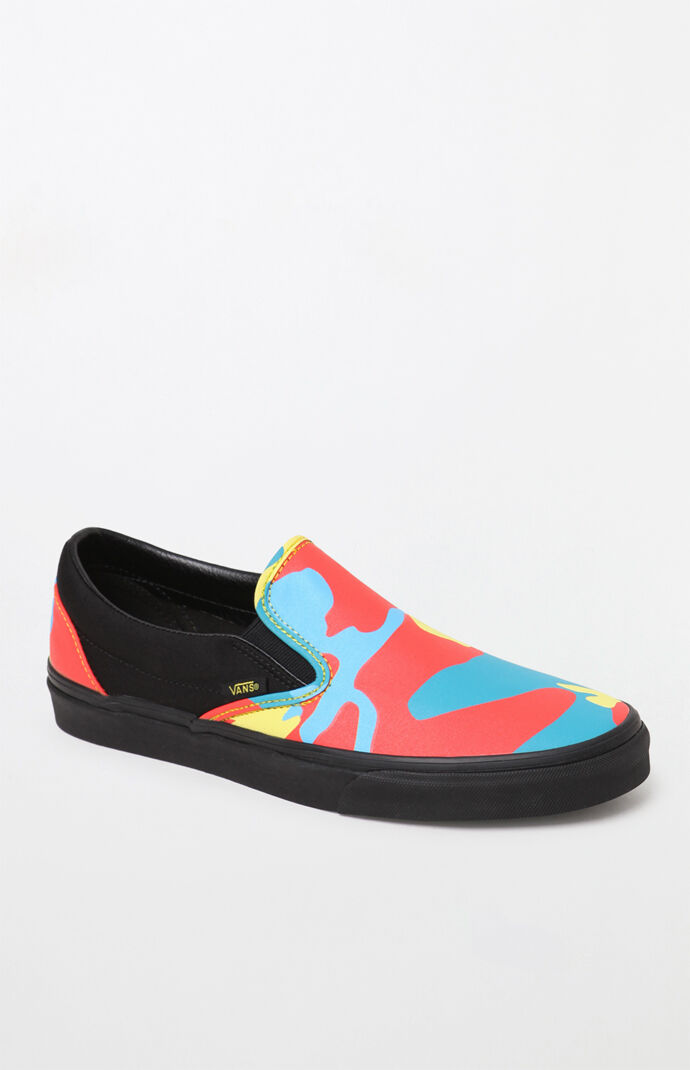 vans neon camo slip on