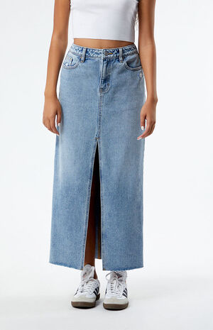 Light Indigo Mid Rise Denim Maxi Skirt image number 2