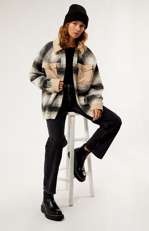 Plaid Contrast Shacket image number 3