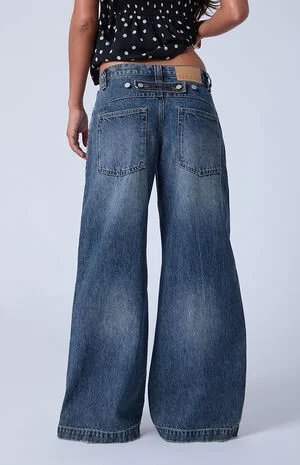 Sloane Low Rise Ultra Baggy Jeans Button Tab Dark Blue image number 5