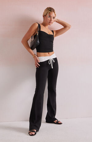 Eyelet Fold-Over Flare Pants image number 1