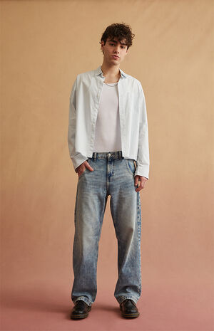 Light Blue Back Panel Baggy Jeans image number 4