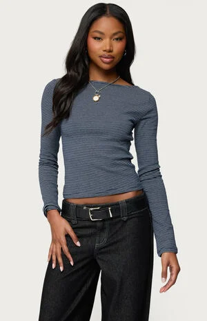 Loria Striped Boat Neck Top image number 1