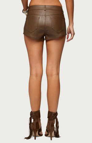 Mid Rise Faux Leather Micro Shorts image number 3