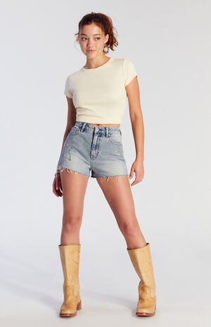 Rhinestone Butterfly High Waisted Denim Festival  Shorts image number 5