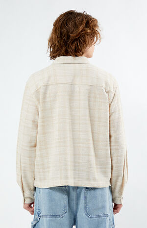 Cream Woven Cropped Flannel Shirt image number 3