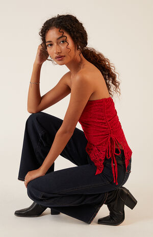 Floral Lace Asymmetrical Tube Top image number 1