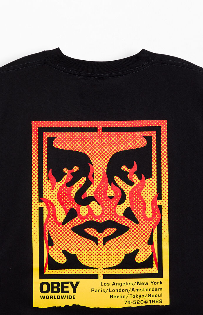 ★OBEY/オベイ★Icon Stencil Flame T-Shirt  Tシャツ 関税込★ ☆OBEY/オベイ☆Icon Stencil Flame T-Shirt Tシャツ 関税込