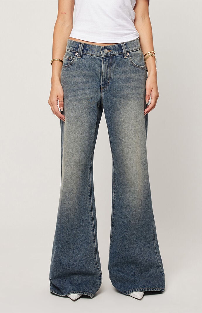 ABRAND Amalie Dark Indigo Low Rise Flare Baggy Jeans