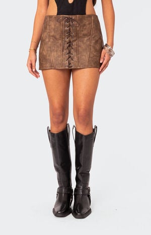 Ainsley Lace Up Faux Leather Mini Skirt image number 3