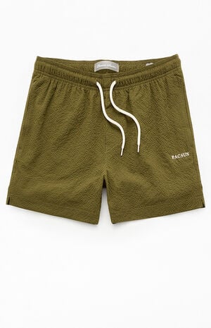 Olive Seersucker 4.5" Swim Trunks
