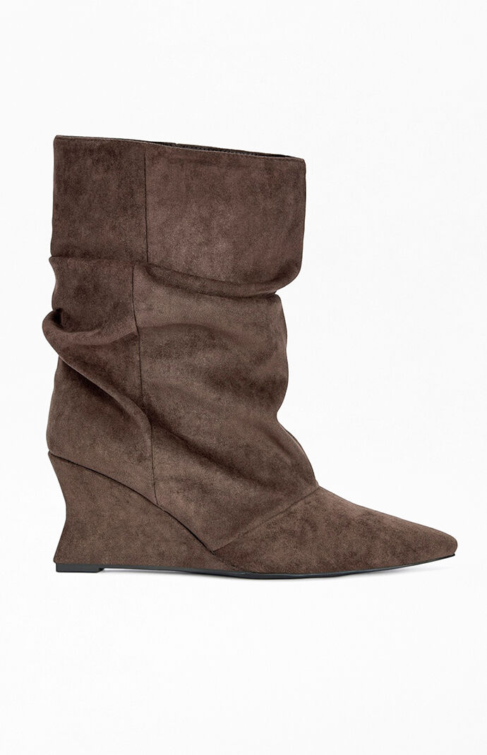 AZALEA WANG Women's Alissa Chocolate Slouchy Wedge Booties