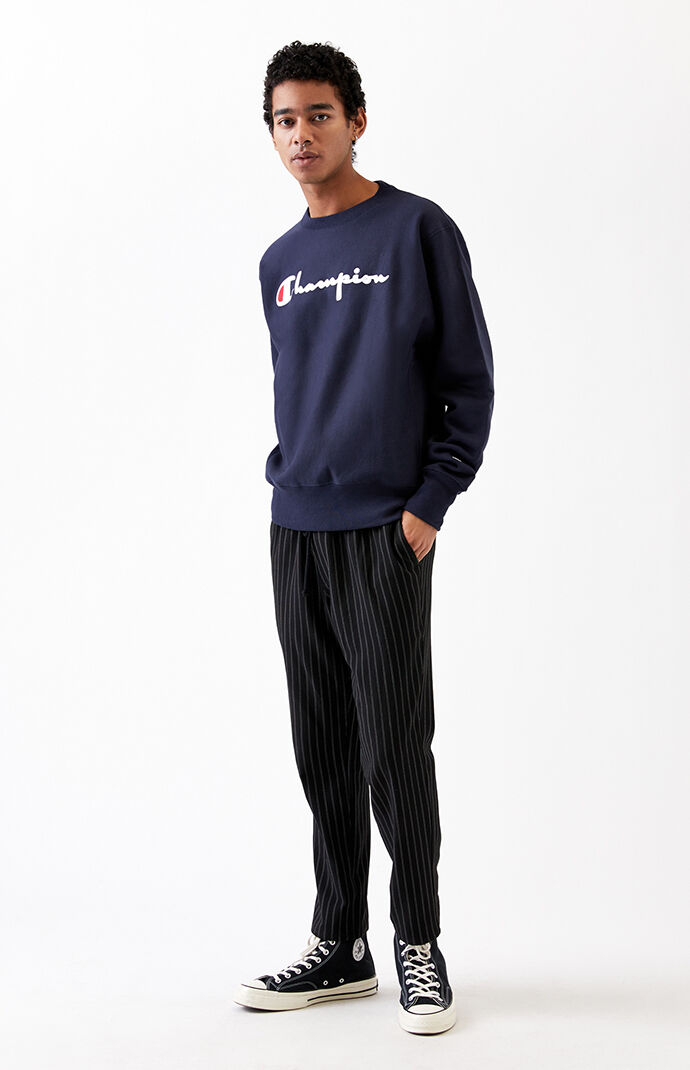 Reverse Weave Script Applique Crew Neck Sweatshirt