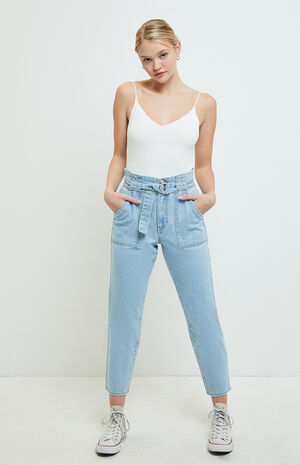 Smocked Belted Mom Jeans image number 2