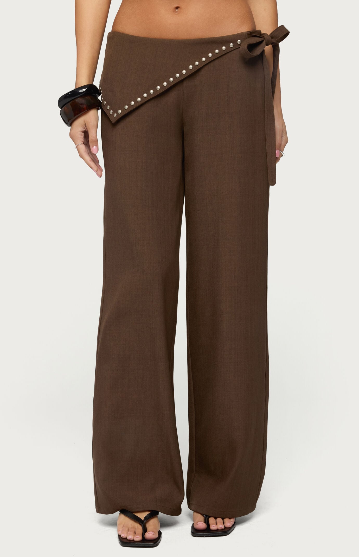 Edikted Avery Studded Foldover Straight Leg Pants