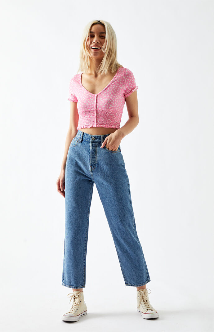 straight leg blue jeans