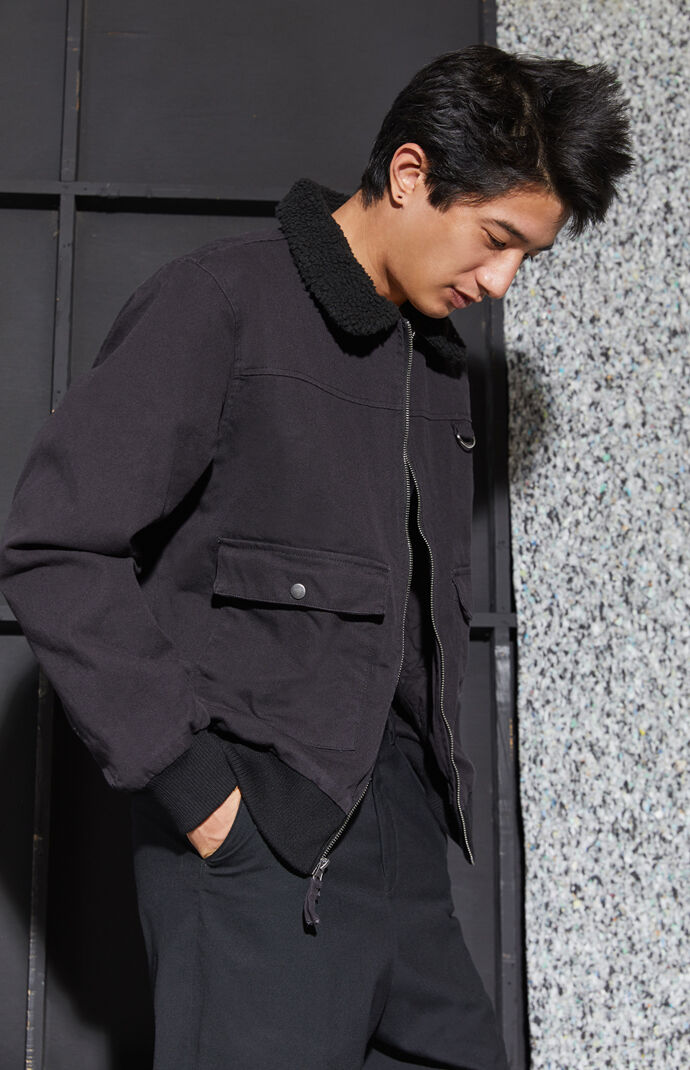 Black Sherpa Collar Bomber Jacket
