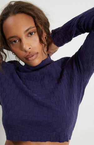 Checker Stitch Mock Neck Sweater image number 3
