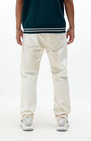 Cream Patchwork Straight Jeans image number 3