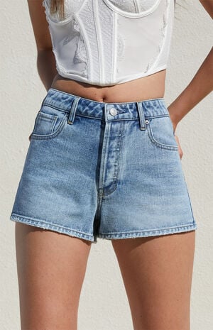 Medium Indigo High Waisted Denim Festival Shorts image number 2