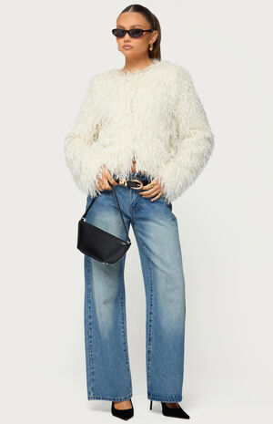 Aleandra Fringed Faux Feather Jacket image number 5